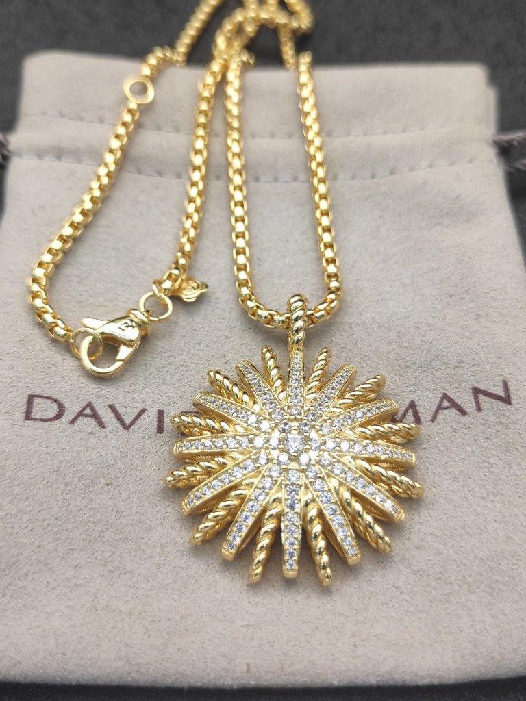 David Yurman Gold Sunflower Button Necklace With Full Diamonds